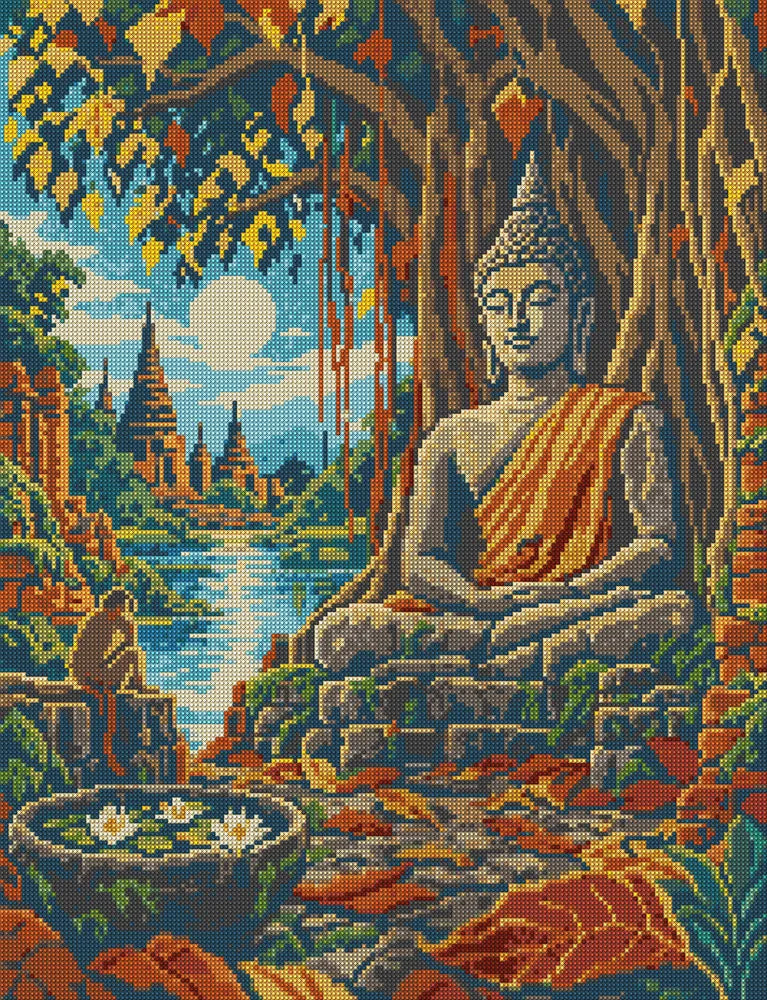 Buddha under the Banyan, 50x65 cm timanttimaalaus – koko kuvion esikatselu ilman lähikuvaa
