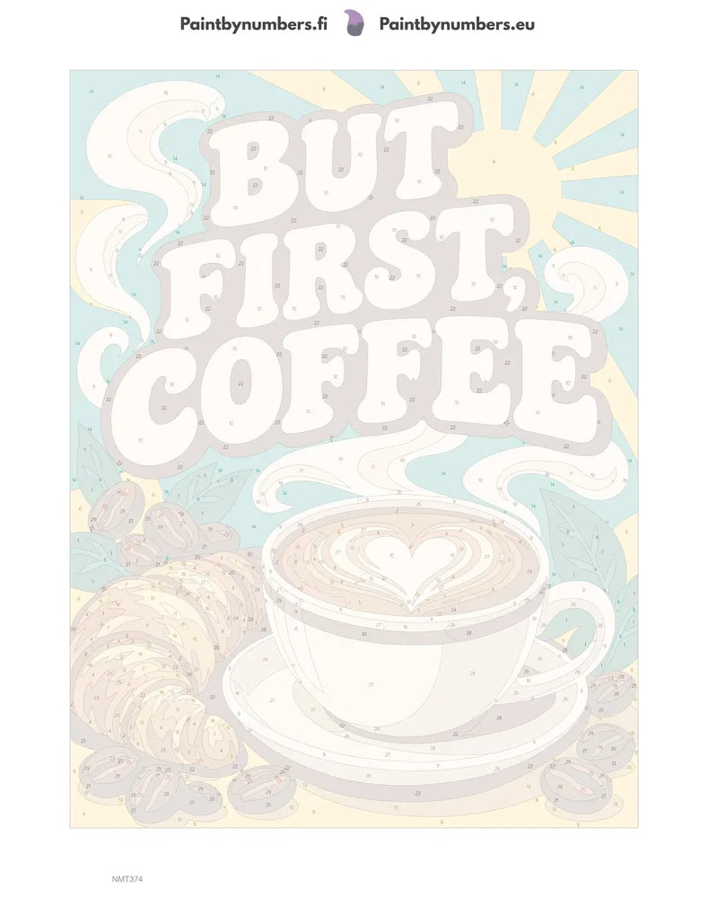 Numeromaalaus: Numeroitu kangas - But First, Coffee 30x40cm