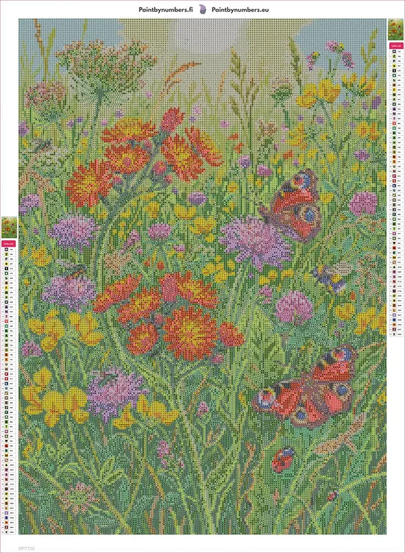 Butterflies and Wildflowers Meadow timanttimaalauksen liimapintainen canvas 50x70cm