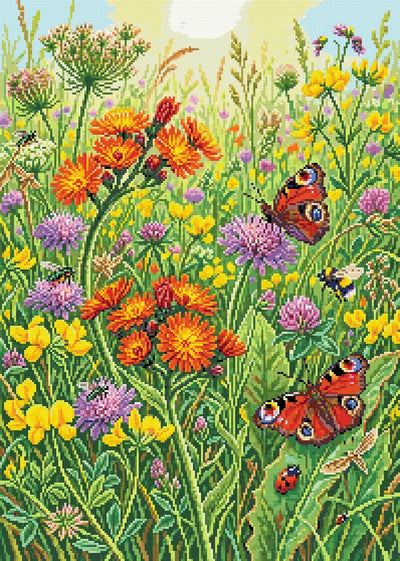 Butterflies and Wildflowers Meadow, 50x70 cm timanttimaalaus – lopullisen kuvion esikatselu