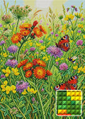 Thumbnail for Butterflies and Wildflowers Meadow, 50x70 cm timanttimaalaus – lopullisen kuvion esikatselu ja lähikuva neliönmuotoisista timanteista