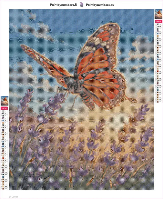 Butterfly on Lavender timanttimaalauksen liimapintainen canvas 40x50cm