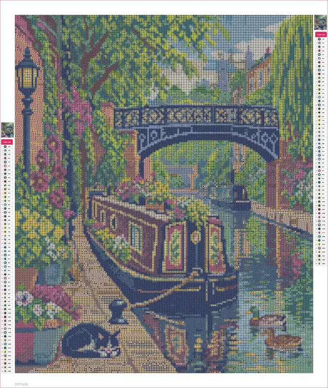 Camden Canal Flower Boat timanttimaalauksen liimapintainen canvas 50x60cm
