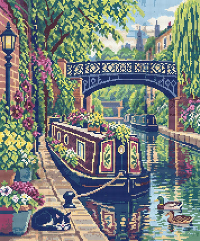 Camden Canal Flower Boat, 50x60 cm timanttimaalaus – lopullisen kuvion esikatselu