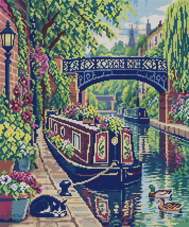 Camden Canal Flower Boat, 50x60 cm timanttimaalaus – koko kuvion esikatselu ilman lähikuvaa