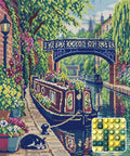 Thumbnail for Camden Canal Flower Boat, 50x60 cm timanttimaalaus – lopullisen kuvion esikatselu ja lähikuva pyöreistä timanteista