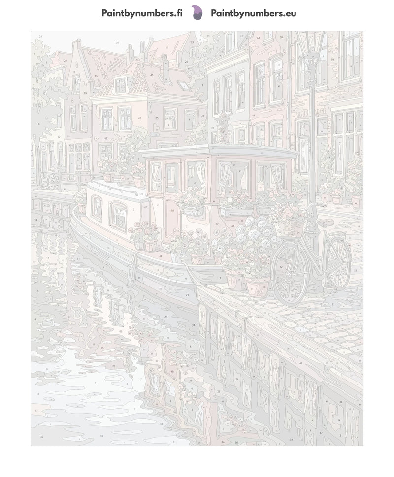 Numeroitu kangas - Canal Boat and Bicycle 40x50cm