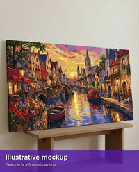 Thumbnail for Valmiin numeromaalauksen havainnekuva - Canal Bridge at Sunset 120x60cm