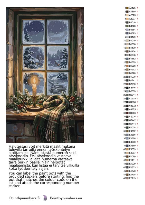 Värikartta ja ohjeet - Candle and Scarf at Winter Window 40x70cm