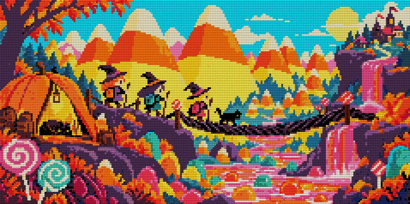 Candy Corn Mountain Expedition, 60x30 cm timanttimaalaus – koko kuvion esikatselu ilman lähikuvaa