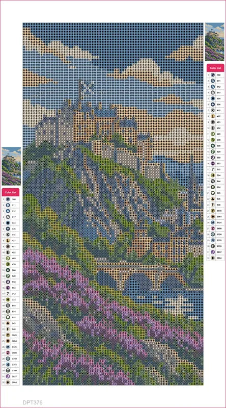 Castle above the Heather timanttimaalauksen liimapintainen canvas 20x40cm