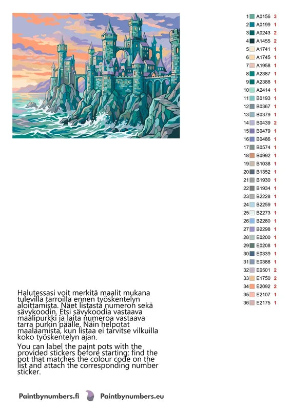 Värikartta ja ohjeet - Castle on Rocky Coast 80x60cm