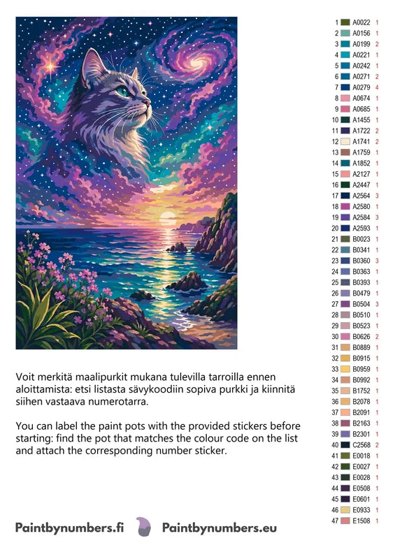 Värikartta ja ohjeet - Cat Galaxy Sunset 40x50cm