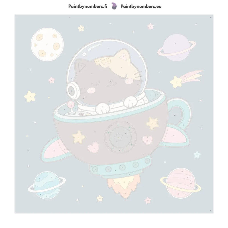 Numeroitu kangas - Cat in Spaceship 50x50cm