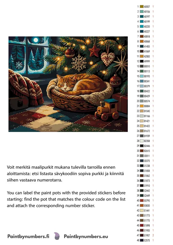 Värikartta ja ohjeet - Cat Sleeping Under Christmas Tree 50x40cm