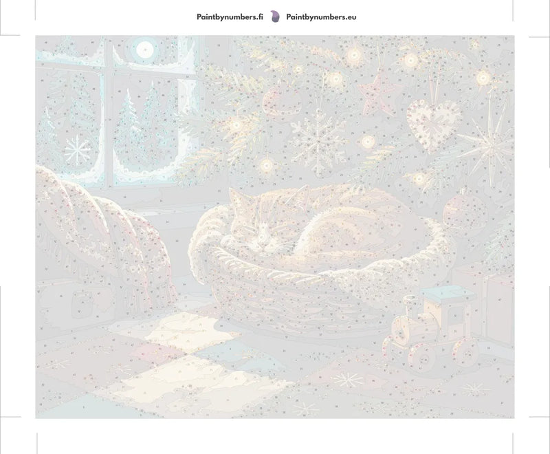 Numeroitu kangas - Cat Sleeping Under Christmas Tree 50x40cm
