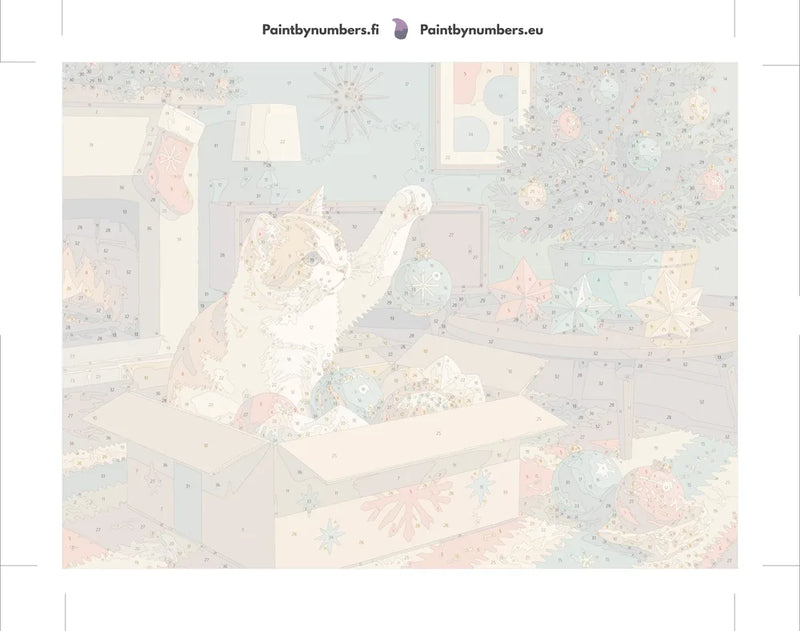 Numeroitu kangas - Cat with Christmas Ornaments 40x30cm