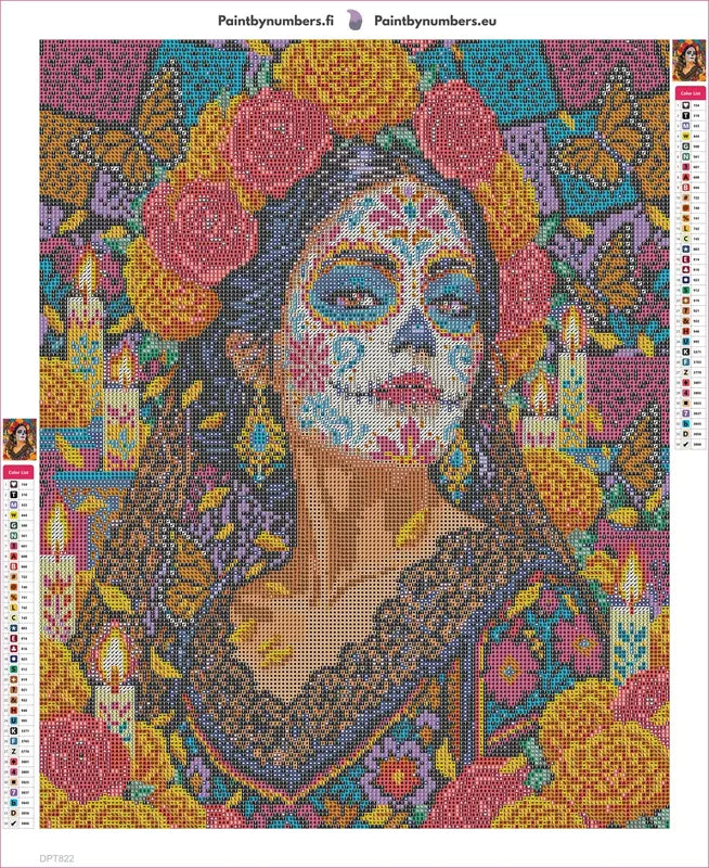 Catrina Day of the Dead timanttimaalauksen liimapintainen canvas 40x50cm