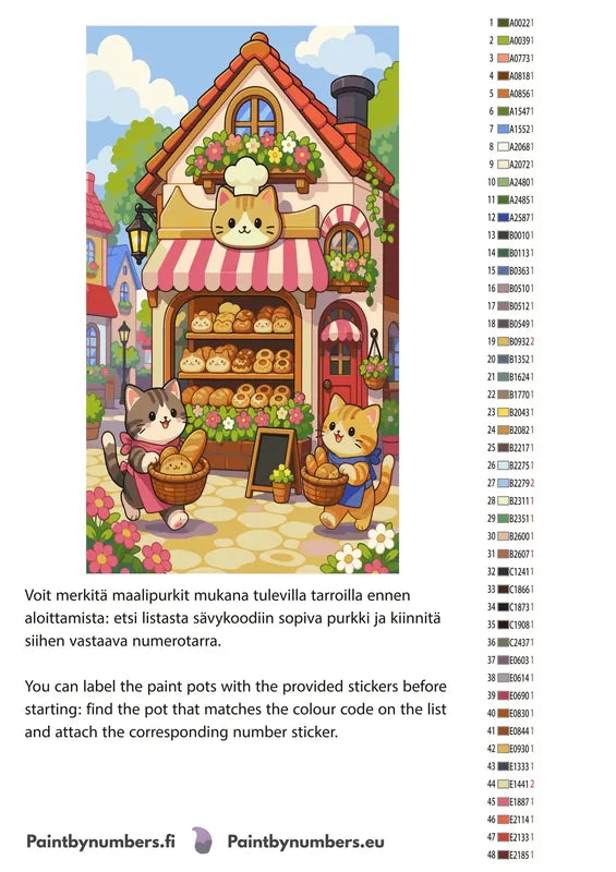 Värikartta ja ohjeet - Cats at Bakery Shop 40x70cm