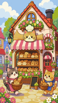 Thumbnail for Kaksi piirroskissaa leipomon edessä numeromaalaus