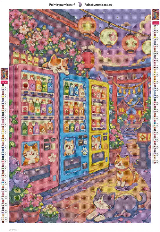 Cats at Vending Machines timanttimaalauksen liimapintainen canvas 40x60cm