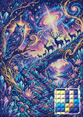 Thumbnail for Celestial Owl and Starlit Deer, 50x70 cm timanttimaalaus – lopullisen kuvion esikatselu ja lähikuva neliönmuotoisista timanteista