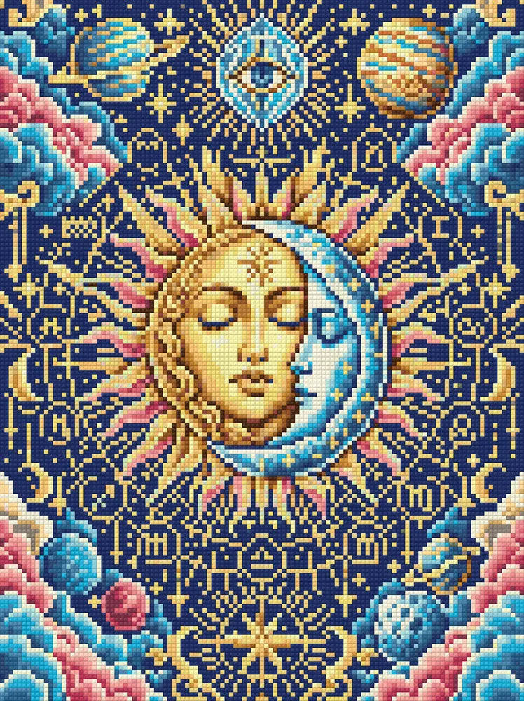 Celestial Sun and Moon Tarot, 30x40 cm timanttimaalaus – lopullisen kuvion esikatselu