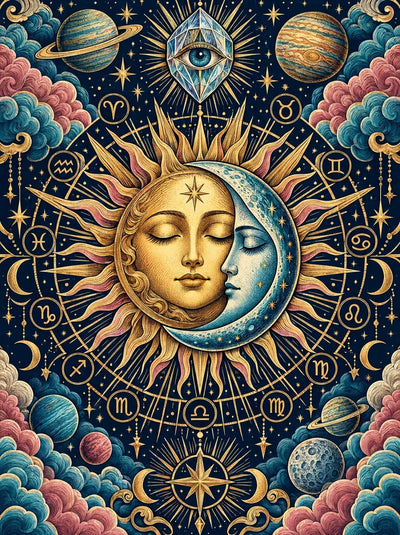 Celestial Sun and Moon Tarot, 30x40 cm timanttimaalaus – alkuperäinen kuva, josta kuvio on tehty