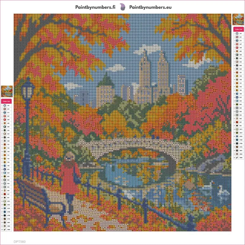 Central Park Amber Footbridge timanttimaalauksen liimapintainen canvas 40x40cm
