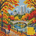 Thumbnail for Central Park Amber Footbridge, 40x40 cm timanttimaalaus – lopullisen kuvion esikatselu ja lähikuva pyöreistä timanteista