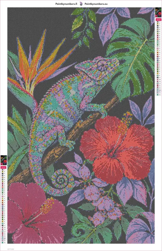 Chameleon on Branch timanttimaalauksen liimapintainen canvas 50x80cm