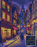 Thumbnail for Charming Evening Village Street, 40x50 cm timanttimaalaus – lopullisen kuvion esikatselu ja lähikuva neliönmuotoisista timanteista