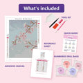 Thumbnail for Cherry Blossom Branch 30x40cm timanttimaalauspaketin sisalto: liimapintainen canvas, varikartta, tyokalut ja timanttipussit
