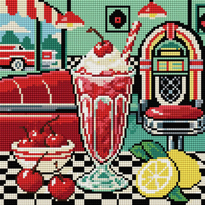 Cherry Fizz Checkerboard, 30x30 cm timanttimaalaus – lopullisen kuvion esikatselu