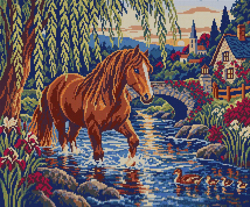 Chestnut at the Willow Ford, 60x50 cm timanttimaalaus – koko kuvion esikatselu ilman lähikuvaa