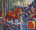 Thumbnail for Chestnut at the Willow Ford, 60x50 cm timanttimaalaus – lopullisen kuvion esikatselu ja lähikuva pyöreistä timanteista
