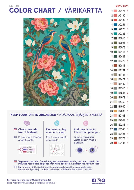 Numeromaalaus: Värikartta ja ohjeet - Chinoiserie Garden 30x40cm