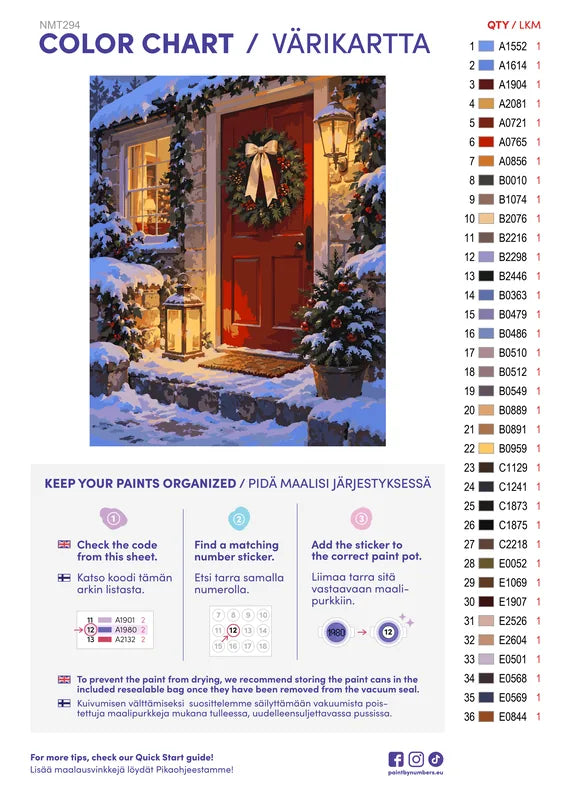 Numeromaalaus: Värikartta ja ohjeet - Christmas at the Red Door 40x50cm