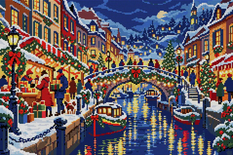Christmas Eve above the Canal, 60x40 cm timanttimaalaus – koko kuvion esikatselu ilman lähikuvaa