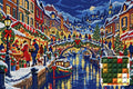 Thumbnail for Christmas Eve above the Canal, 60x40 cm timanttimaalaus – lopullisen kuvion esikatselu ja lähikuva neliönmuotoisista timanteista
