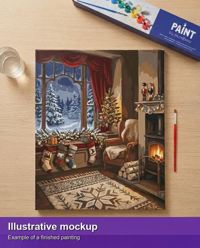 Valmiin numeromaalauksen havainnekuva - Christmas Living Room Scene 40x50cm