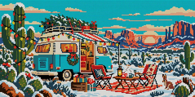 Christmas on the Desert Road, 60x30 cm timanttimaalaus – koko kuvion esikatselu ilman lähikuvaa