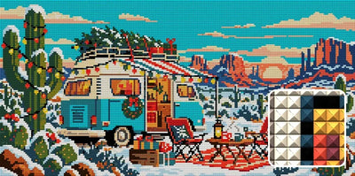 Christmas on the Desert Road, 60x30 cm timanttimaalaus – lopullisen kuvion esikatselu ja lähikuva neliönmuotoisista timanteista