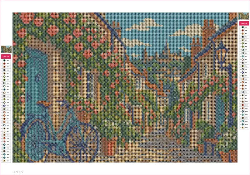 Circus Lane Bicycle Stop timanttimaalauksen liimapintainen canvas 45x30cm