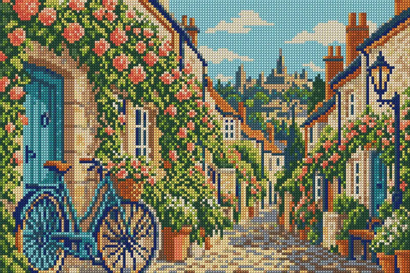 Circus Lane Bicycle Stop, 45x30 cm timanttimaalaus – koko kuvion esikatselu ilman lähikuvaa