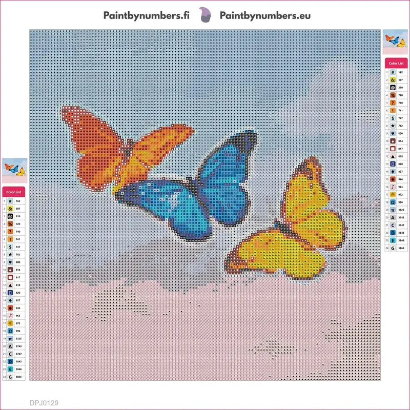Colorful Butterflies timanttimaalauksen liimapintainen canvas 30x30cm