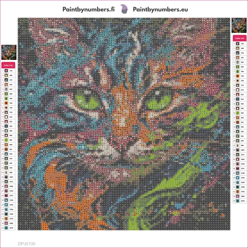 Colorful Cat Portrait timanttimaalauksen liimapintainen canvas 30x30cm