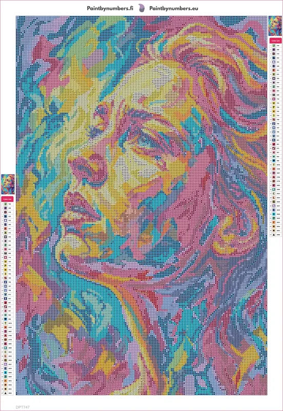 Colorful Expressive Woman Portrait timanttimaalauksen liimapintainen canvas 40x60cm