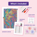 Thumbnail for Colorful Expressive Woman Portrait 40x60cm timanttimaalauspaketin sisältö: liimapintainen canvas, värikartta, työkalut ja timanttipussit