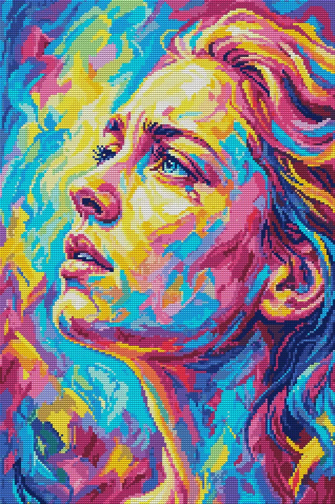 Colorful Expressive Woman Portrait, 40x60 cm timanttimaalaus – koko kuvion esikatselu ilman lähikuvaa